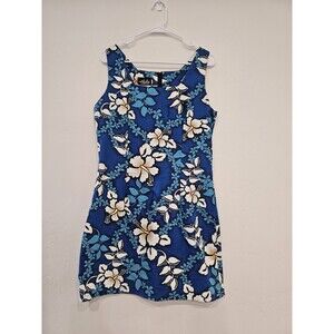 Vintage Hoku Women's Blue Floral Hawaiian Mini Dress Sleeveless  Size XL
